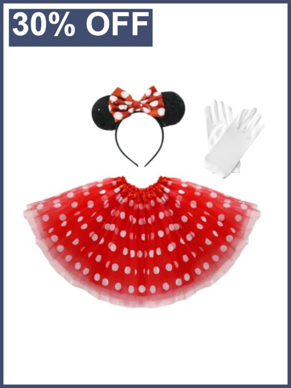 3-Piece Red Polka Dot Tutu Mouse Costume Set Halloween Cosplay for Adults